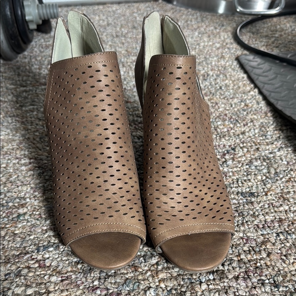 a.n.a Brown Perforated Ankle Booties